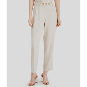 Bar III High-Waisted Button-Front Linen Blend Suit Pants Flax Women size 12